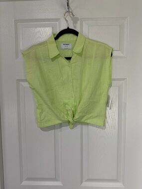 Girl’s Neon Lime Knot-Front Button Down Shirt NWT 💚